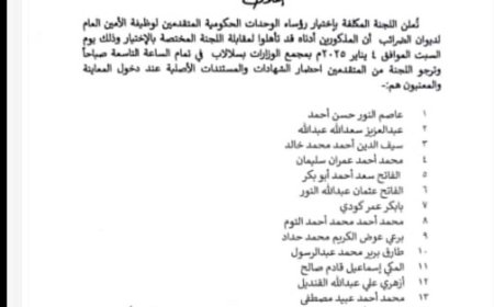 تحديد الرابع من يناير المقبل موعداً لمعاينة وظيفة امين ديوان الضرائب    