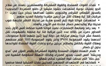الجيش: تدمير "10" مركبات قتالية وهلاك أكثر من "40" من المليشيا بالفاشر 
