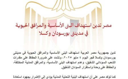 مصر تدين إستهداف البنى التحتية في مدينتى بورتسودان وكسلا